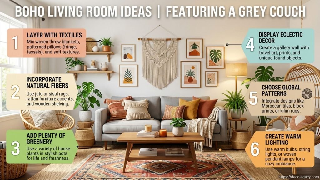 boho living room ideas grey couch